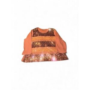 Quacker‎ Factory Womens Shirt Size Xl Pink Sequin Lace 3/4 Sleeve Top Holiday